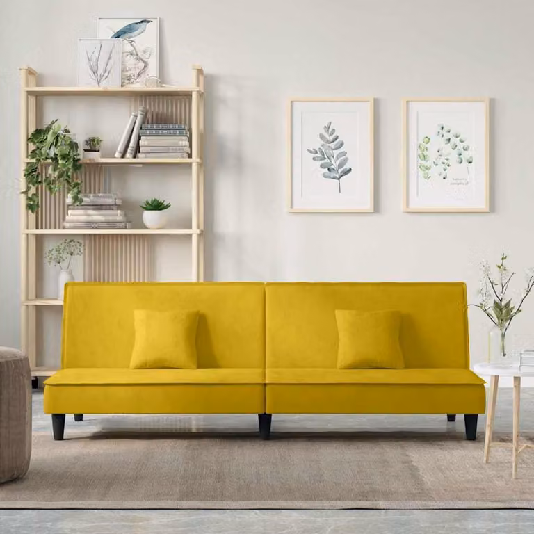 vidaXL Divano Letto Click-Clack in Velluto Giallo con Cuscinetti e Poggiatesta Regolabile L/P/H: 200 x 100 x 70 cm