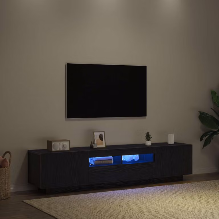 Set di 2 mobili TV moderni vidaXL in legno MDF nero opaco con illuminazione integrata e montaggio a parete