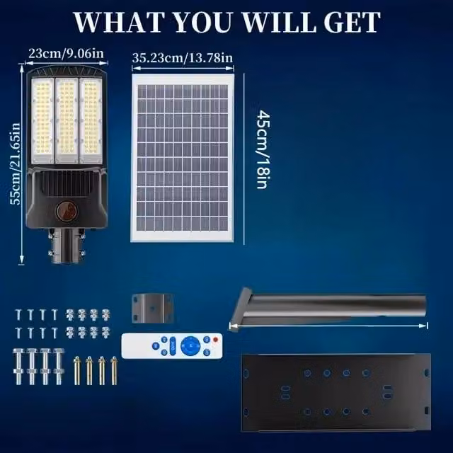 Lampione solare da esterno - Faro LED - 50000 lumen - 1 pannello solare - Sensore di movimento - Sensore crepuscolare - Grado di protezione IP65 - 5 metri