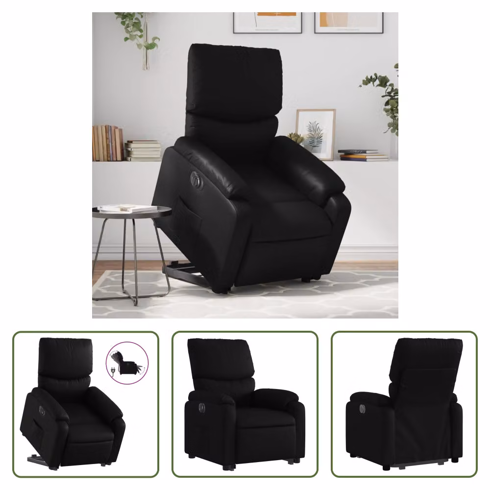 The Living Store Poltrona relax con supporto elettrico in Pelle finta nera