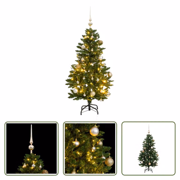 The Living Store Albero di Natale artificiale pieghevole 150 LED e palline 150 cm
