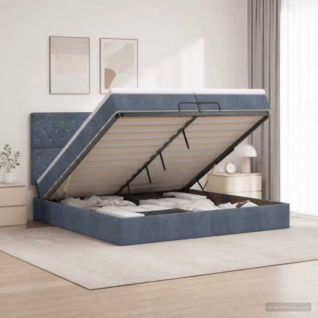 Letto Ottomano Moderno vidaXL con Materasso Ibrido e Illuminazione LED sotto il letto, Grigio e Bianco, L/P/H: 200 x 200 x 88 cm