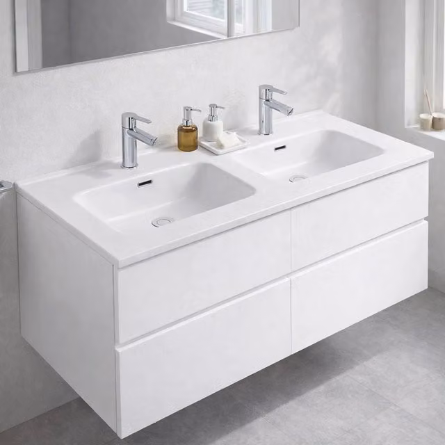 Lavabo 2 vasche da appoggio in ceramica bianco lucido 121– Modello LAV9120DS