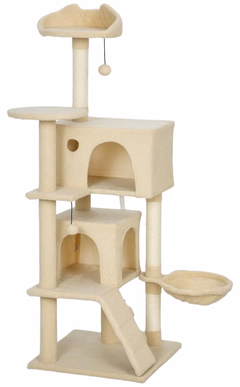 Albero per gatti alto 140 cm con amaca, grotte e tiragraffi | Colore: Marrone | Dimensioni: 48x48x140 cm
