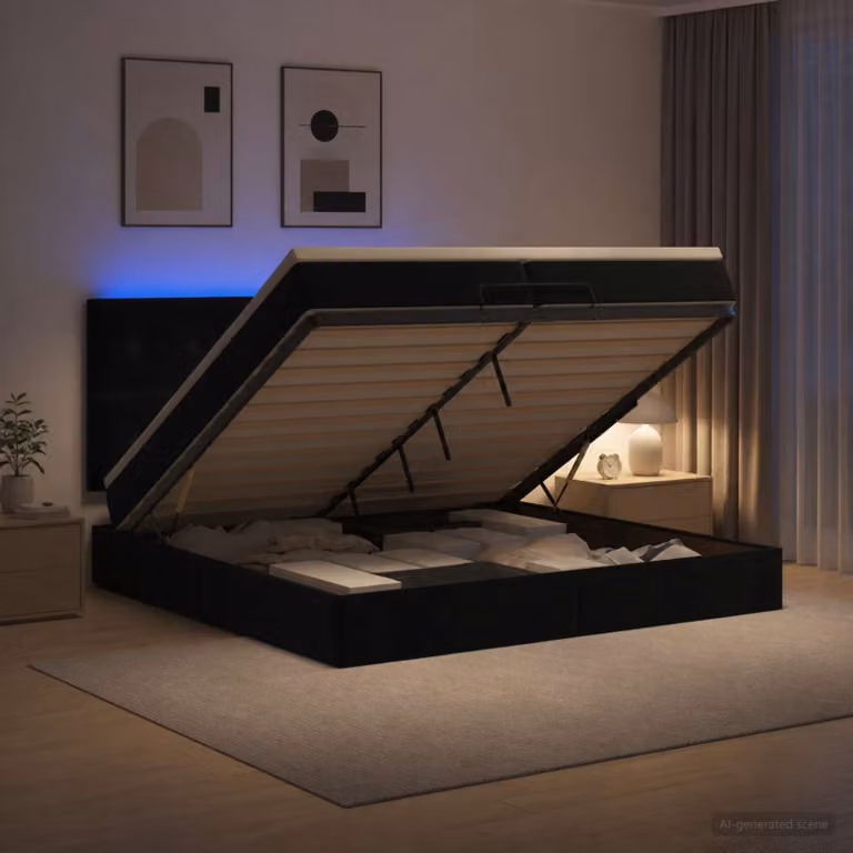 vidaXL Letto Ottomano con Materasso e LED Nero 200 x 200 cm Velluto