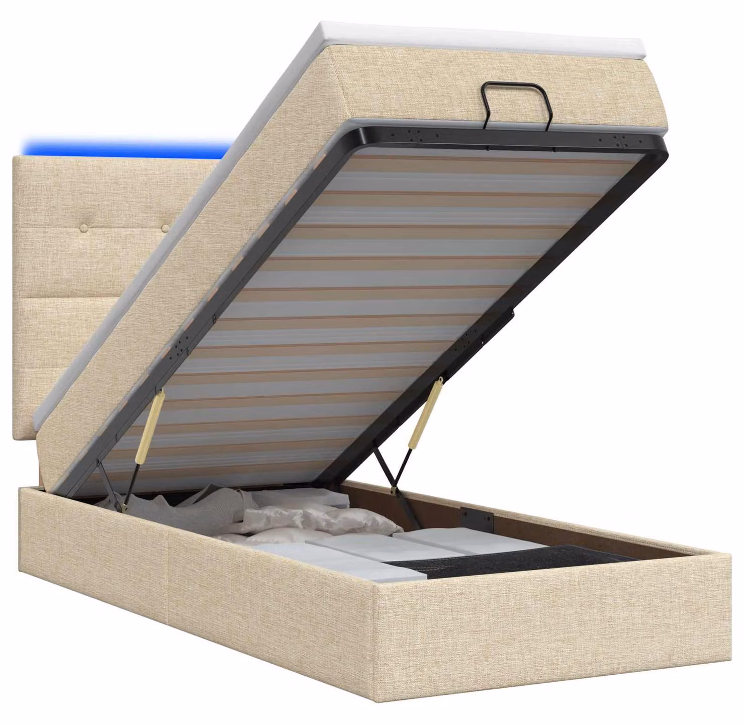 Panca-letto con materasso e illuminazione LED, dimensioni 100 x 200 cm, rivestita in tessuto