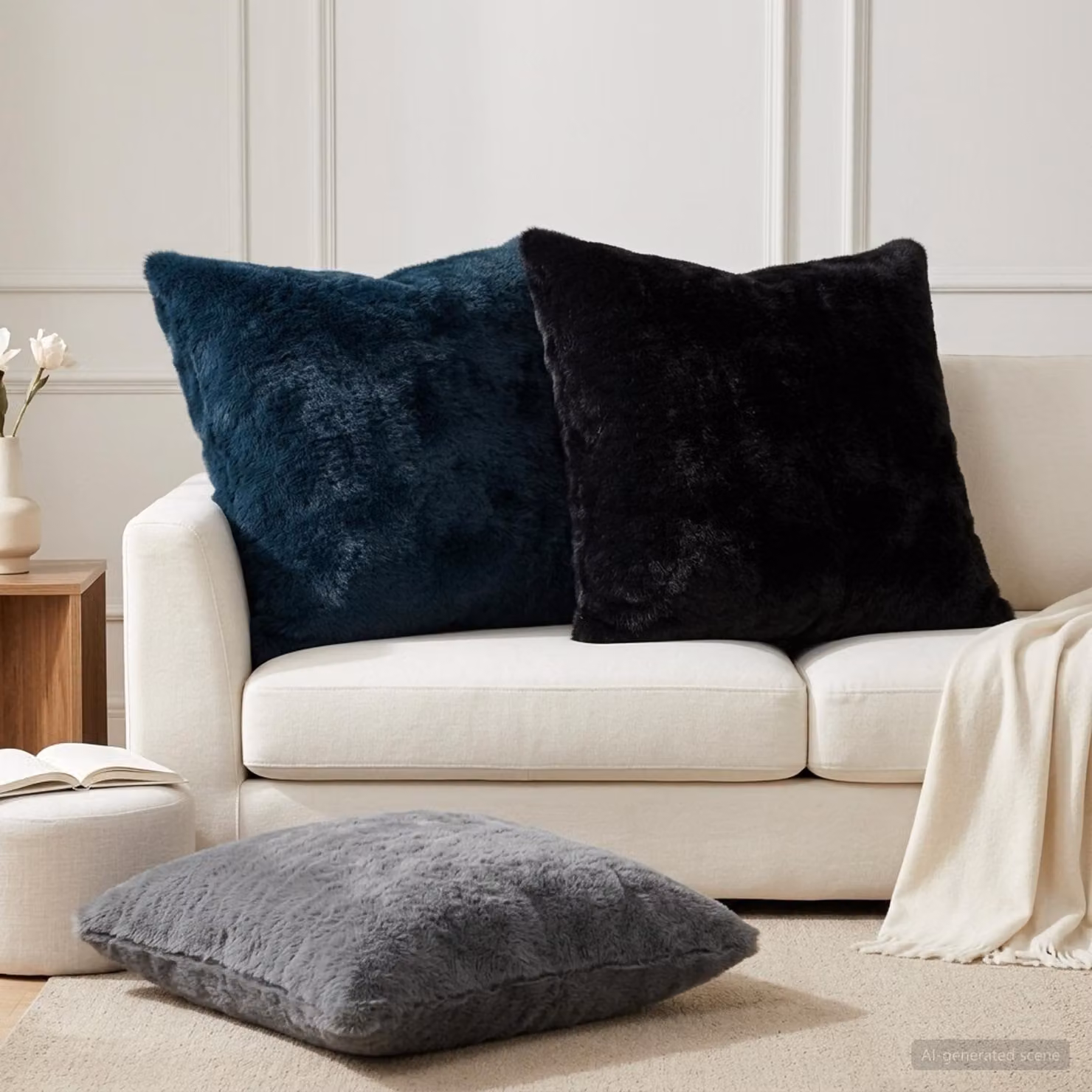 Set di 2 federe vidaXL HEERLEN in ecopelliccia grigio scuro, L 65 x L 65 cm