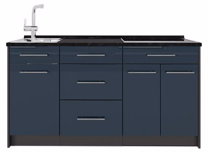 Cucine componibili piccole Vicco Fame-Line Blu scuro lucido 150 cm, PL Antracite, Model 65387