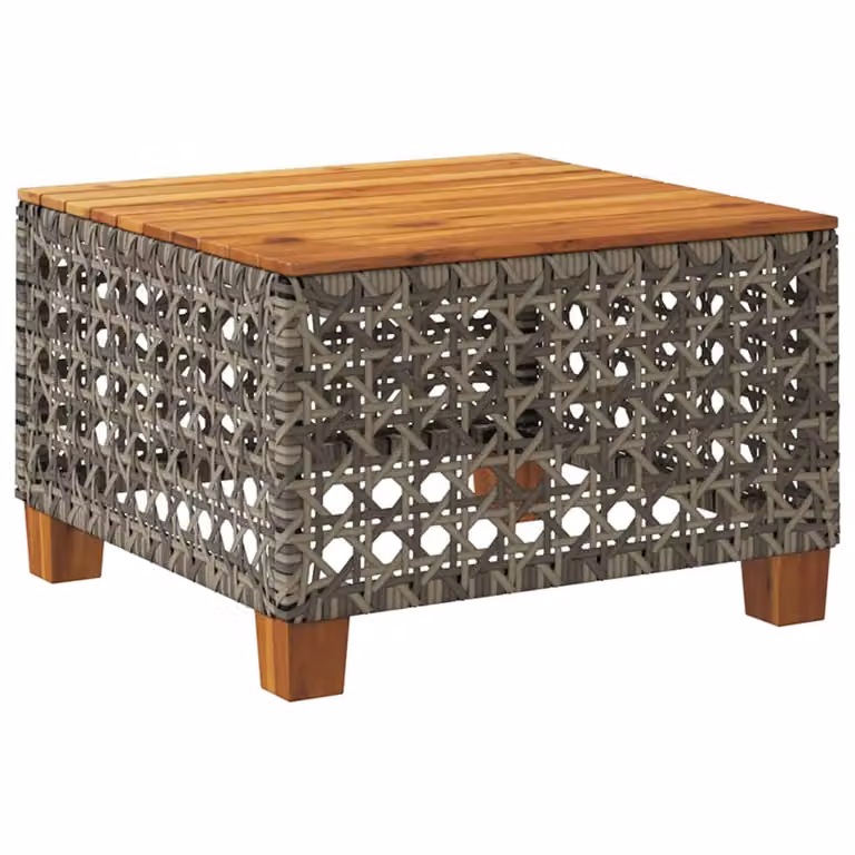 Tavolo da Giardino Grigio 55x55x36 cm Polyrattan e Legno Acacia