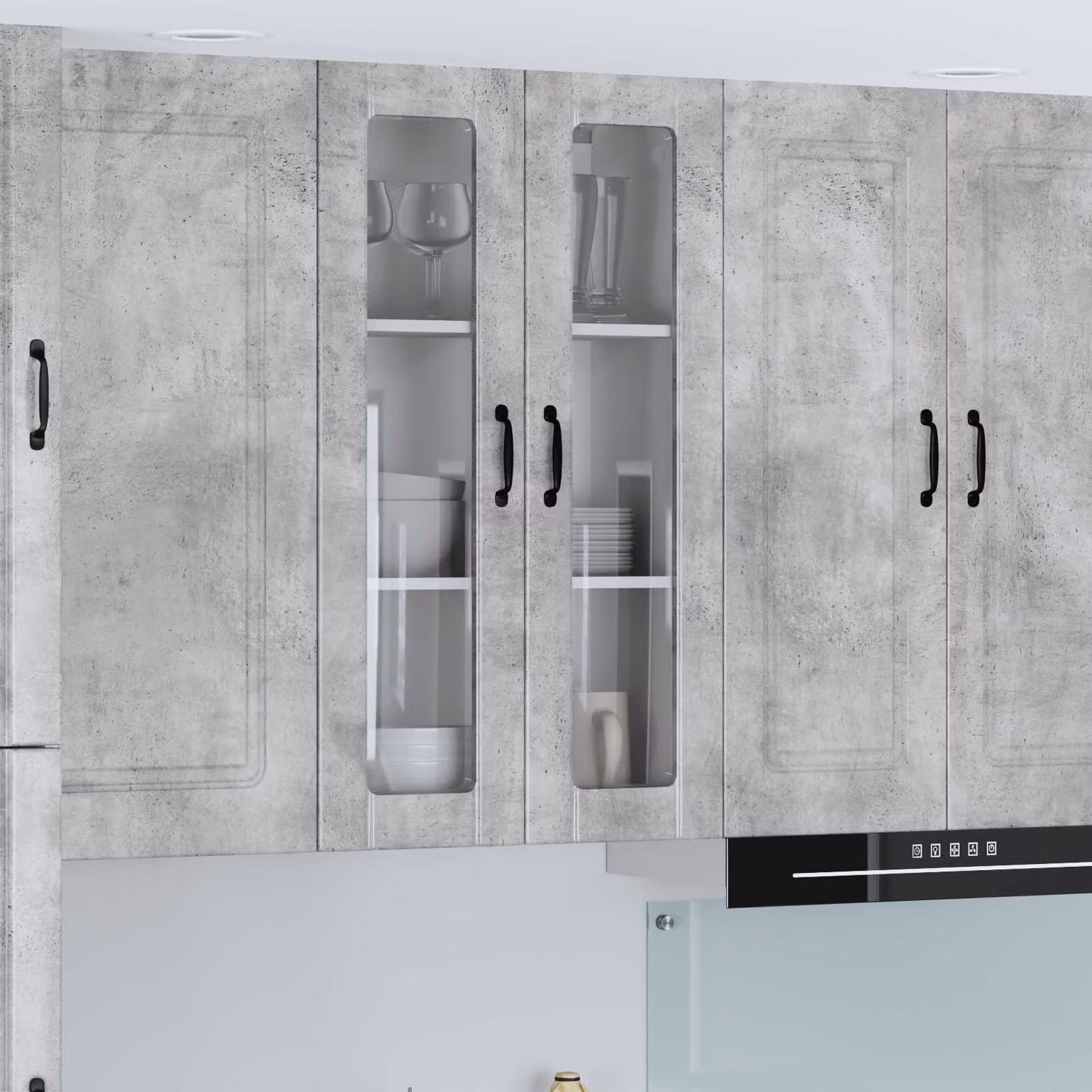 Mobile da parete LUCCA vidaXL in legno e vetro, Grigio Cemento, L: 60 cm, P: 31 cm, H: 100 cm
