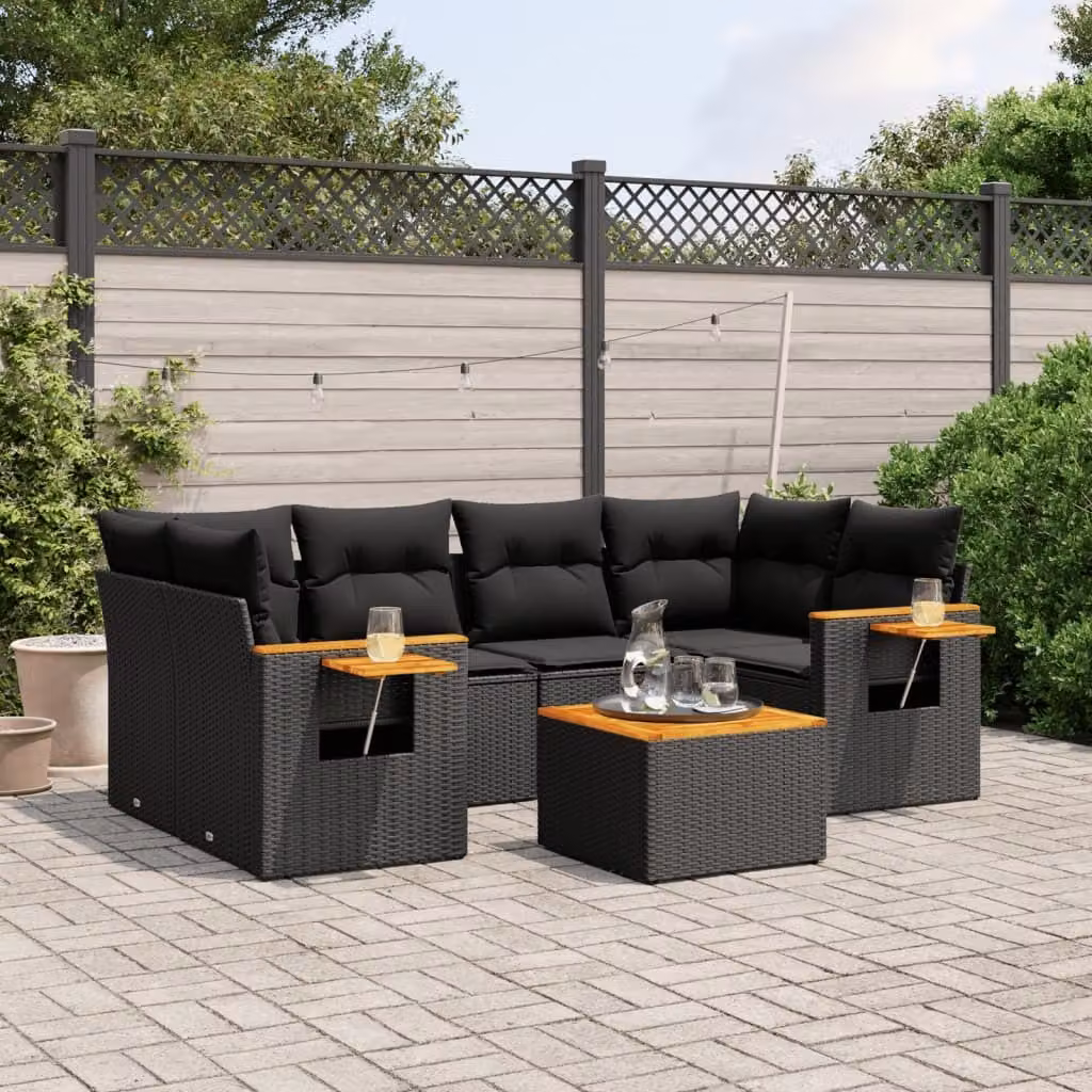 Maison Exclusive - Set Divani da Giardino con Cuscini 7pz Nero Polyrattan