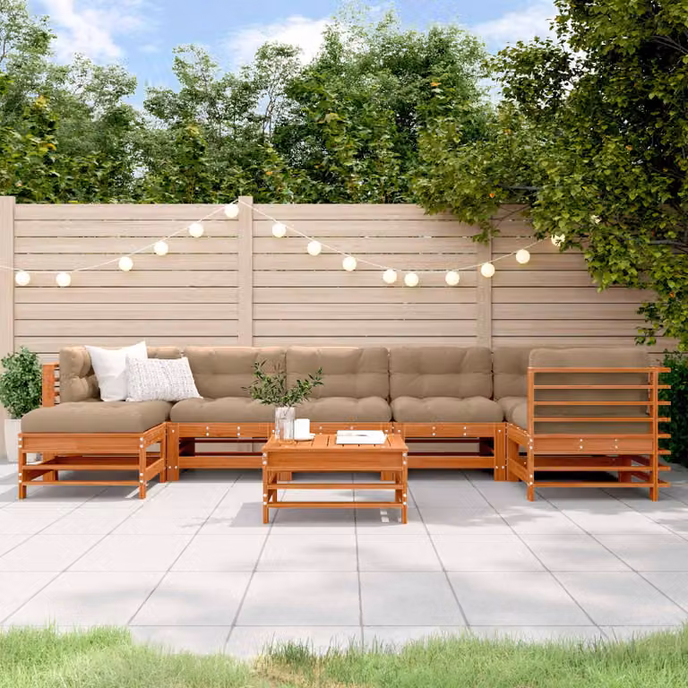 Set Lounge da Giardino vidaXL in Legno di Pino Marrone Cerato con 8 Pezzi e Cuscini