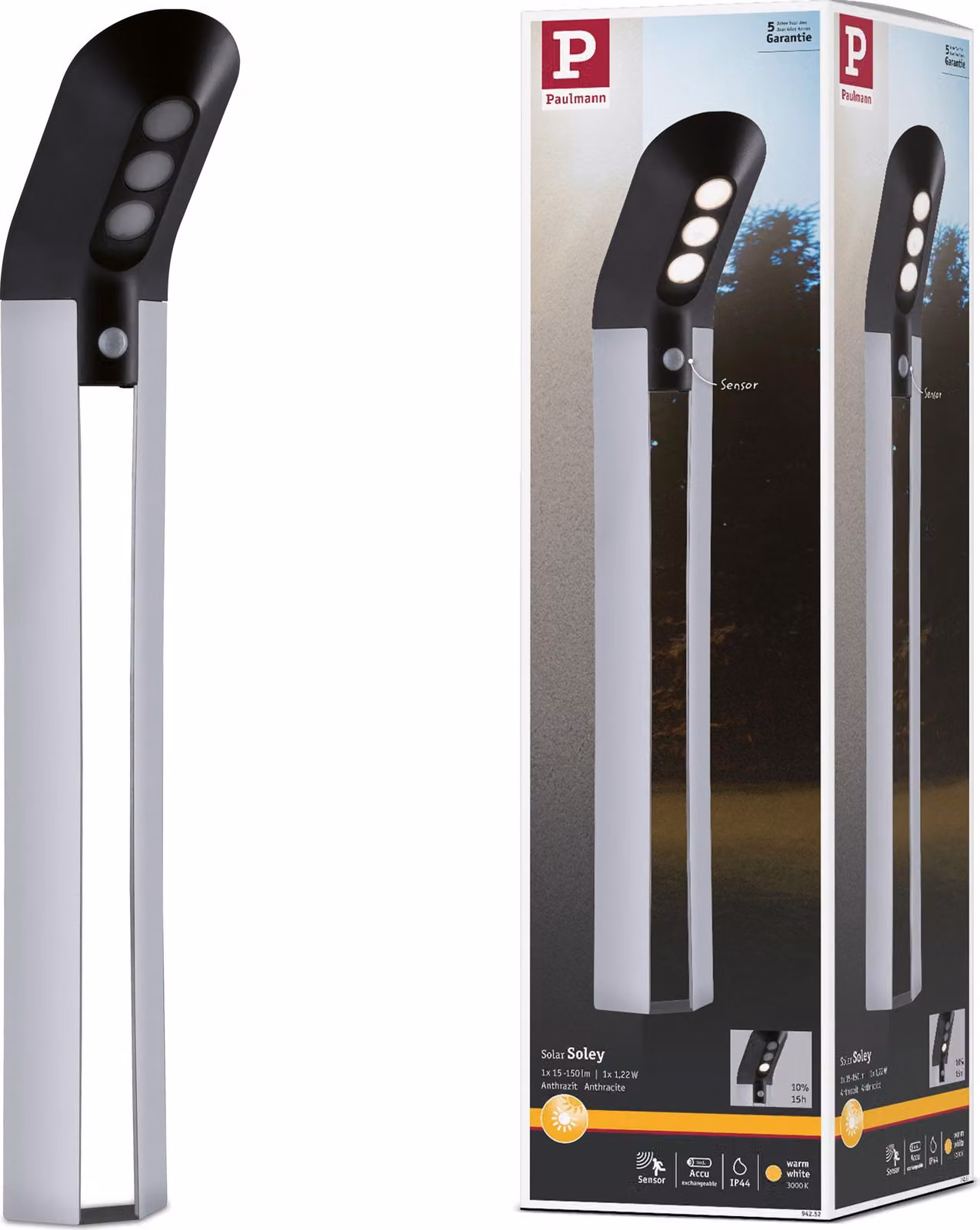 Paulmann Luce solare LED per dissuasori Soley rilevatore di movimento