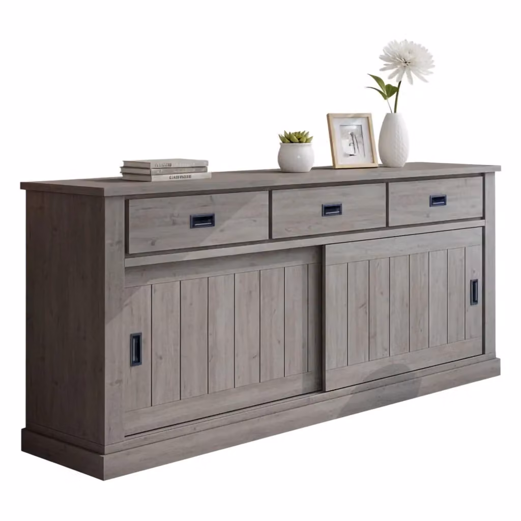 Madia Malonno DMORA con 2 ripiani, Grigio Rovere Grigio, L: 220 cm, P: 50 cm, H: 95 cm – 2
