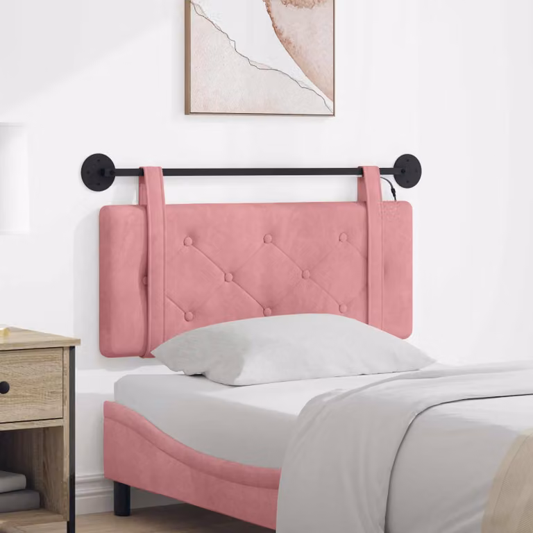 vidaXL Testiera per letto sospesa in velluto rosa con luce LED integrata