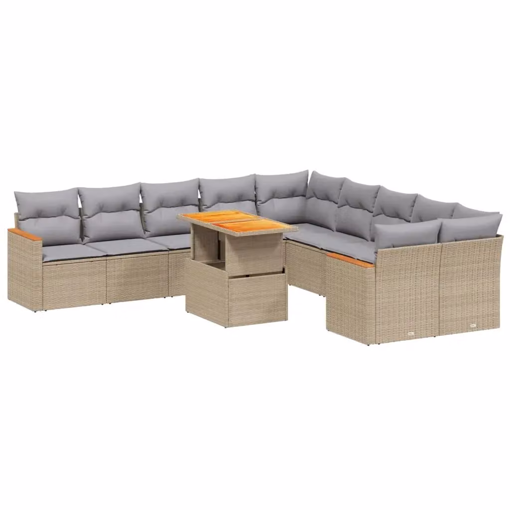 vidaXL Set Divani da Giardino 11 pz in Polyrattan con Cuscini Beige e Grigio per Esterno – 2