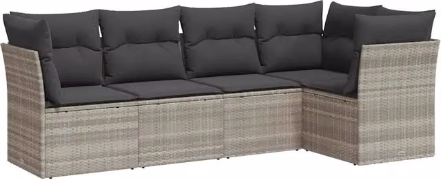Set Divano da Giardino a L con Cuscini Grigio Chiaro in Polyrattan e Struttura in Acciaio