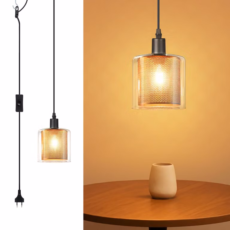 ZMH Lampada a sospensione Vintage Luce a sospensione 1 fiamma: Lampada a sospensione in vetro oro con spina e interruttore lampada a sospensione E14 4,5M cavo metallo lampada da tavolo retrò appesa per sala da pranzo soggiorno cucina