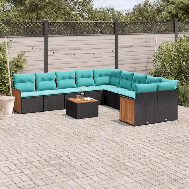 Set Divani da Giardino 11 pz con Cuscini Nero in Polyrattan 3228038