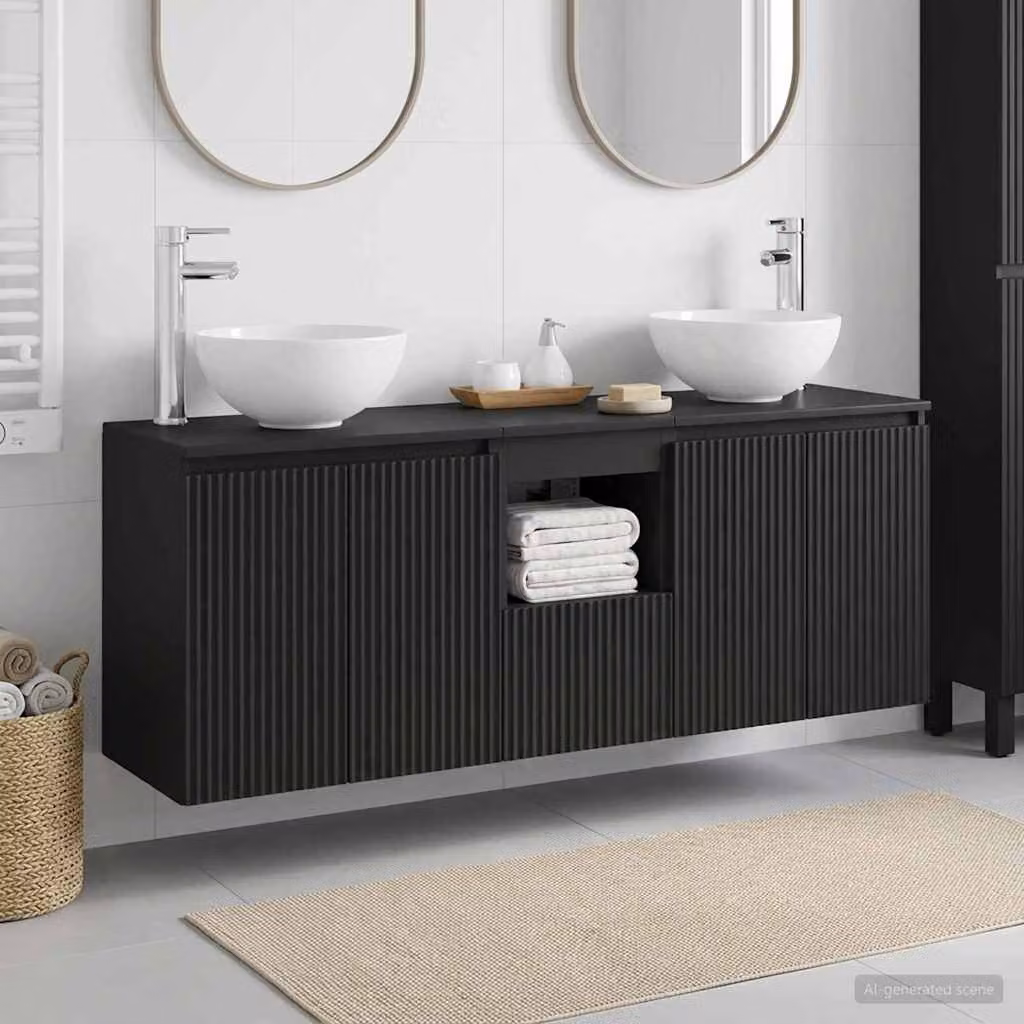 Set di armadi da bagno moderni vidaXL in 3 pezzi nero opaco L/P/H: 129 x 35 x 80 cm
