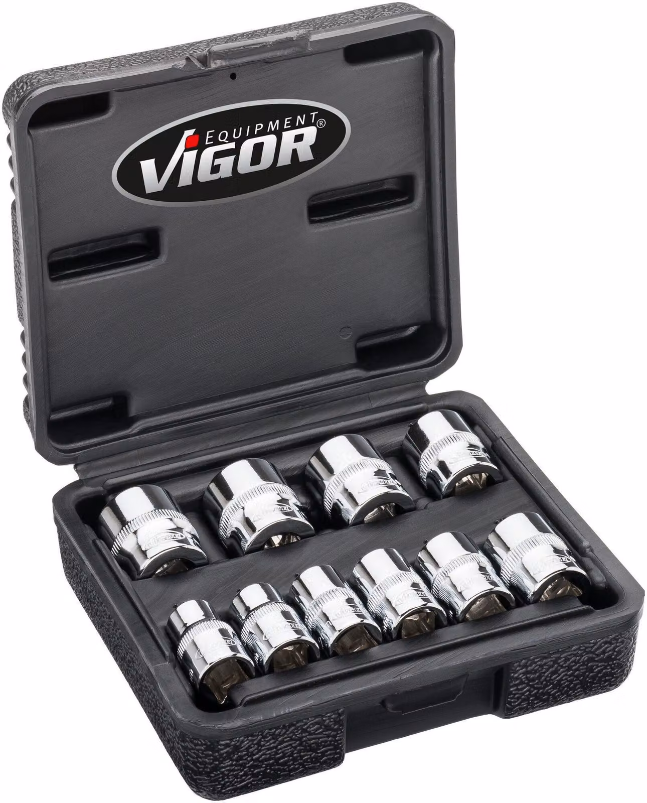 Set di chiavi a bussola VIGOR V7538/10 da 3/8" con profilo esagonale doppio esterno, 10 pezzi