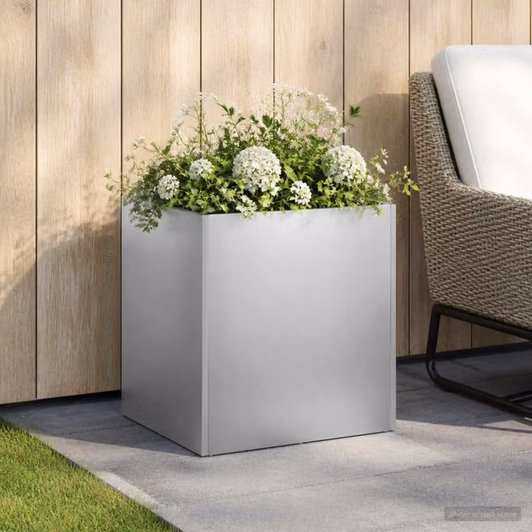 Vaso da giardino vidaXL in acciaio inox color argento L/P/H: 45 x 45 x 45 cm