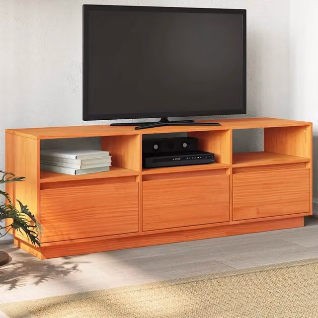 Mobile TV Rustico vidaXL in Legno di Pino Massello Marrone Cera L: 140 cm, P: 37 cm, H: 50 cm – 1