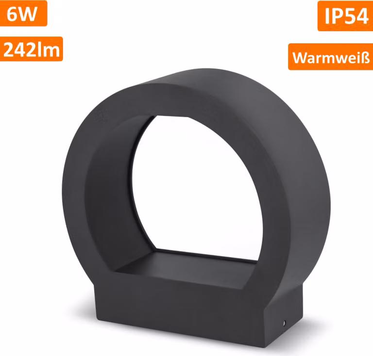 6W Luce da giardino a LED Bianco caldo IP54 Impermeabile 238 lm Luce da esterno Luce da parete Rotonda Nero