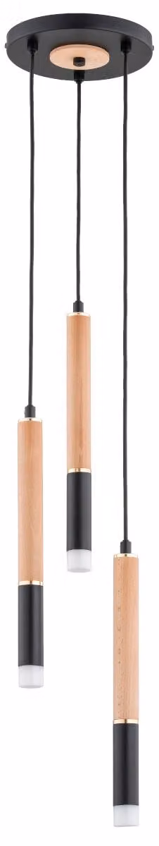 Lampada a sospensione RODEO in legno chiaro, nero e oro, 3xG9x10W, legno, dimensioni: 90x20x20 cm, IP20, Alfa