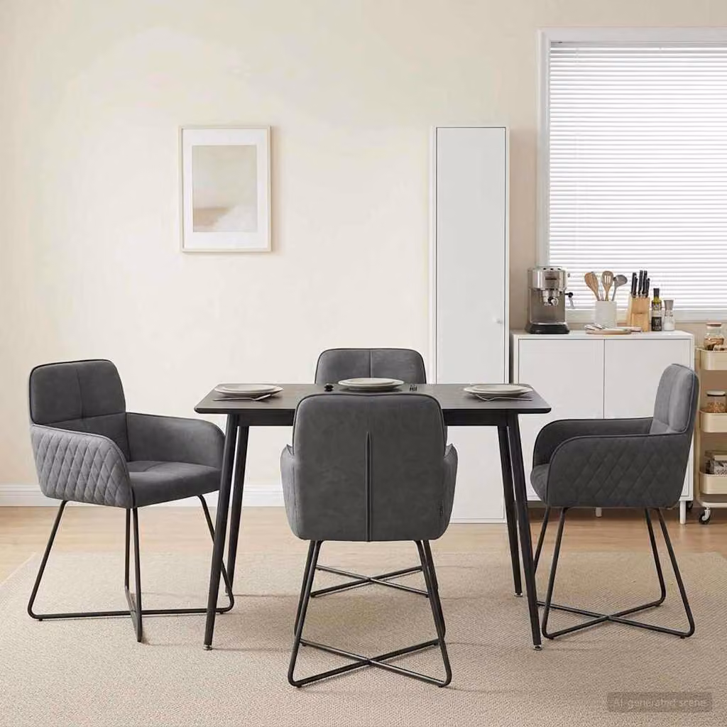 Set di 4 sedie da pranzo vidaXL in velluto grigio scuro con struttura in metallo, L: 59 cm, P: 56,5 cm, H: 86 cm