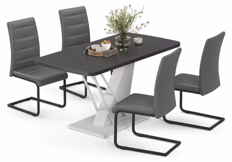 Set di tavoli da pranzo Vicco Fenaro Nero/Bianco 120 x 80 cm con 4 sedie da pranzo, grigio, Model 62999