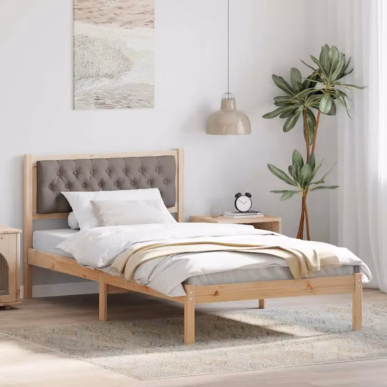 Struttura del letto Talpa vidaXL in pino massello con tessuto beige o marrone, L/P/H: 205.5 x 105.5 x 85.5 cm