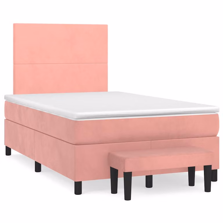 vidaXL Giroletto a Molle con Materasso in Velluto Rosa e Bianco L/P/H: 120 x 200 cm