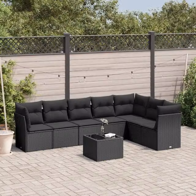 Set di divani da giardino VIDAXL a forma di L in polyrattan nero con 8 cuscini – 1