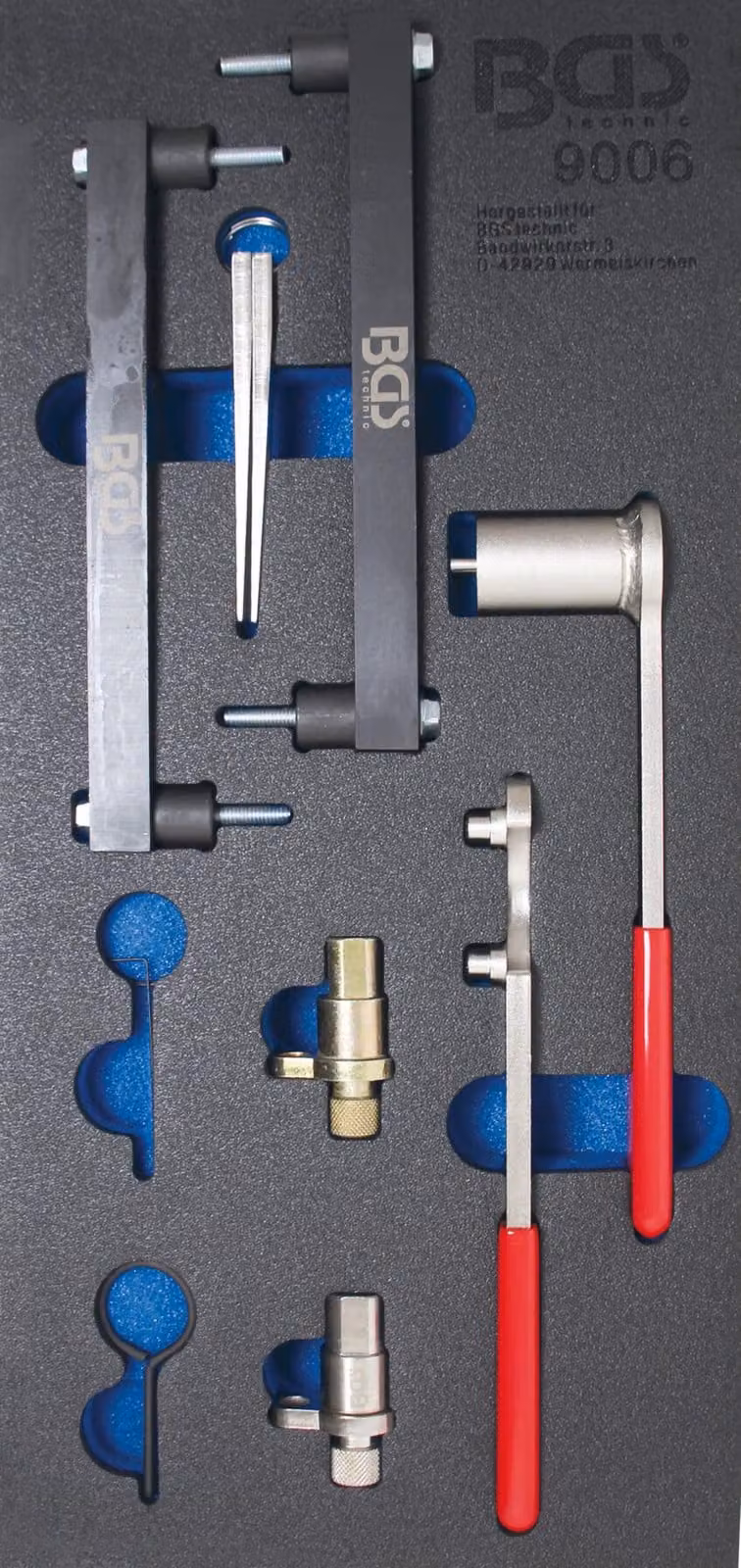 Carrello da officina BGS 1/3: Set di attrezzi per la regolazione del motore per Land Rover / Jaguar V8 - 9006