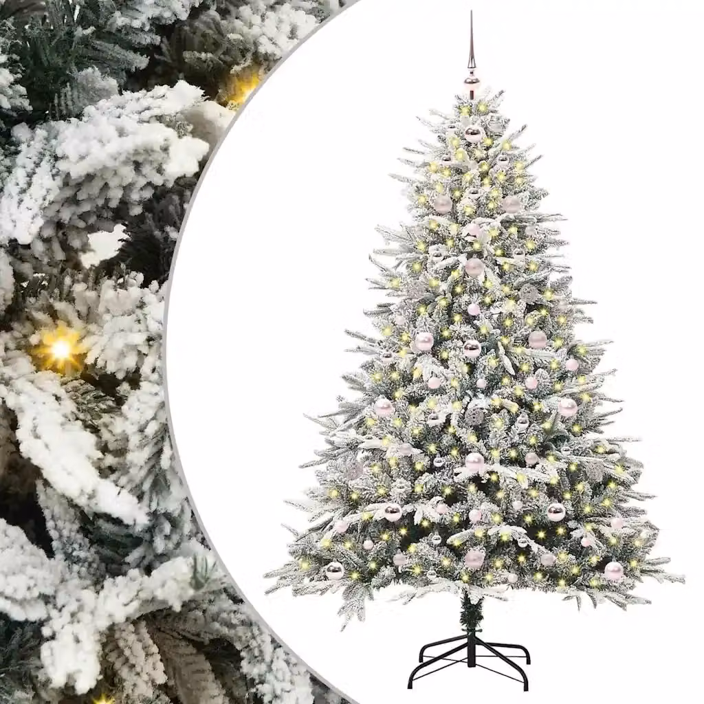 Albero di Natale artificiale moderno verde vidaXL con luci LED bianco caldo e set di palline in PVC e metallo – 2