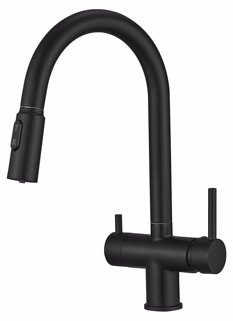 Rubinetto a tre vie con sistema di osmosi inversa, estraibile, miscelatore per cucina, colore nero