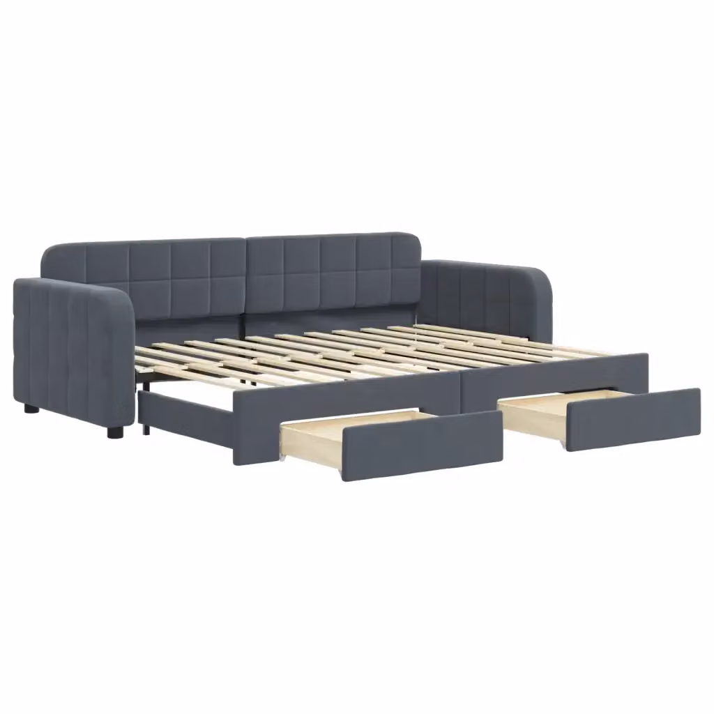 Divano Letto Estraibile con Cassetti vidaXL in Velluto Grigio L/P/H: 80 x 200 cm – 2