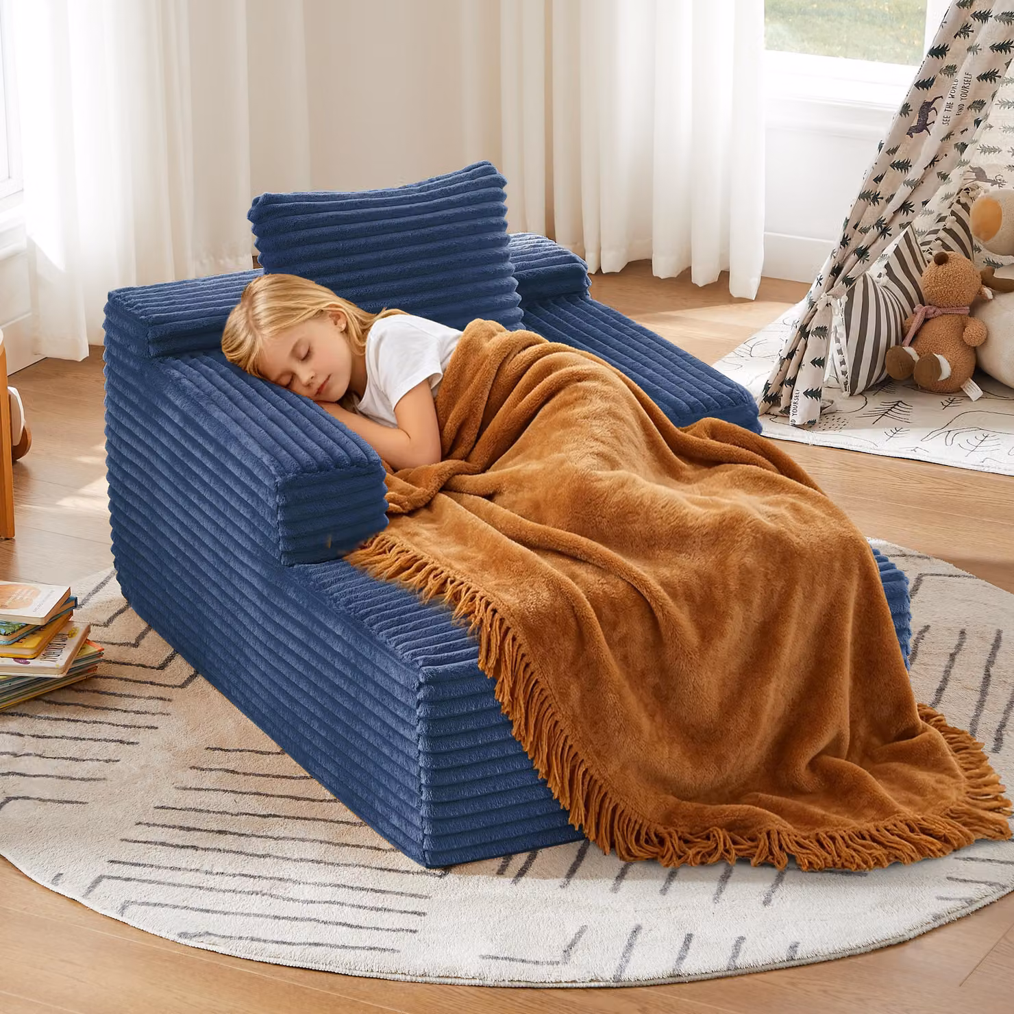 Divano letto chaise longue in corda, con schiuma ad alta densità e molle insacchettate, divano senza struttura in legno e poltrona relax, senza necessità di montaggio, salvaspazio