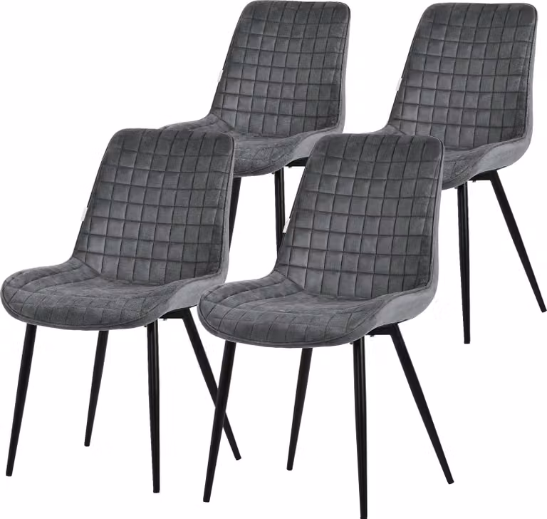 Set di 4 sedie da pranzo ML-Design, antracite, seduta in velluto con gambe in metallo nero, sedie da cucina con schienale
