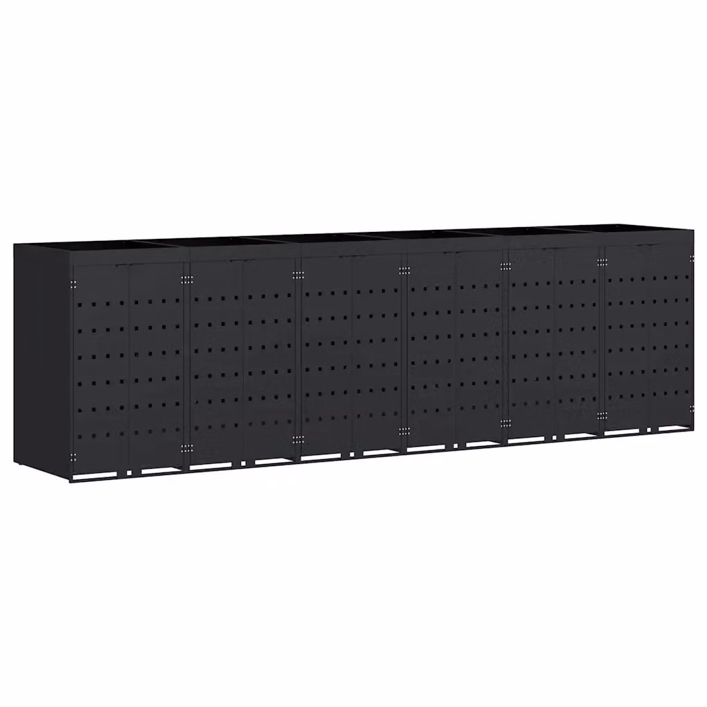 Contenitore per rifiuti Videx in acciaio per 6 bidoni, colore nero, L: 408 cm, P: 77,5 cm, H: 121,5 cm – 2