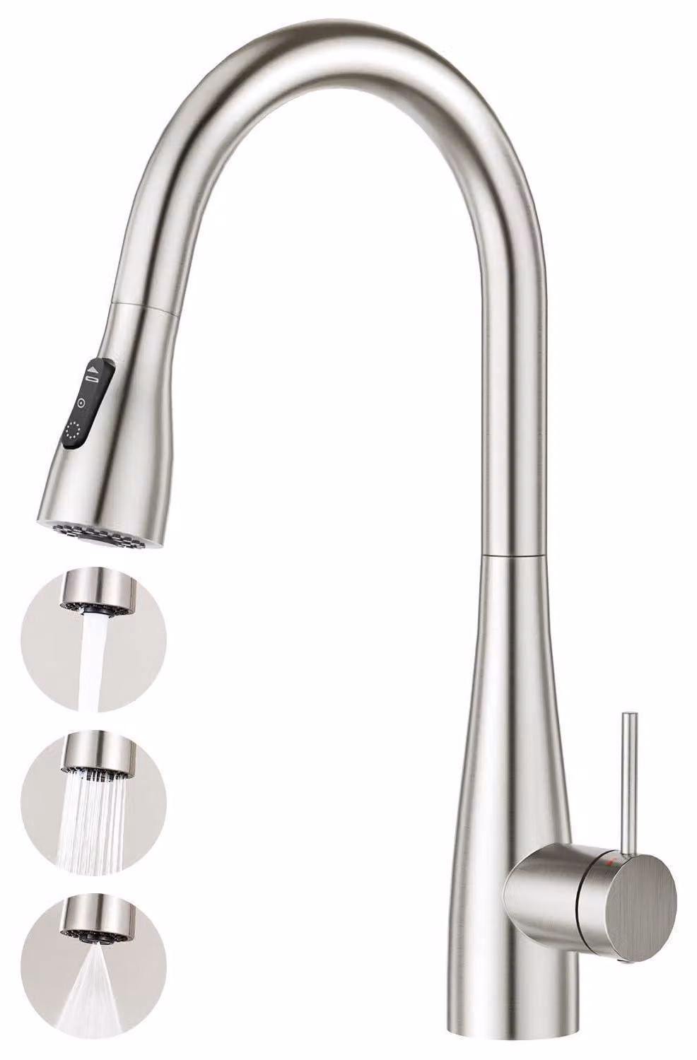 Miscelatore da cucina estraibile con doccetta, rubinetto monocomando per lavello, 3 tipi di getto, finitura spazzolata