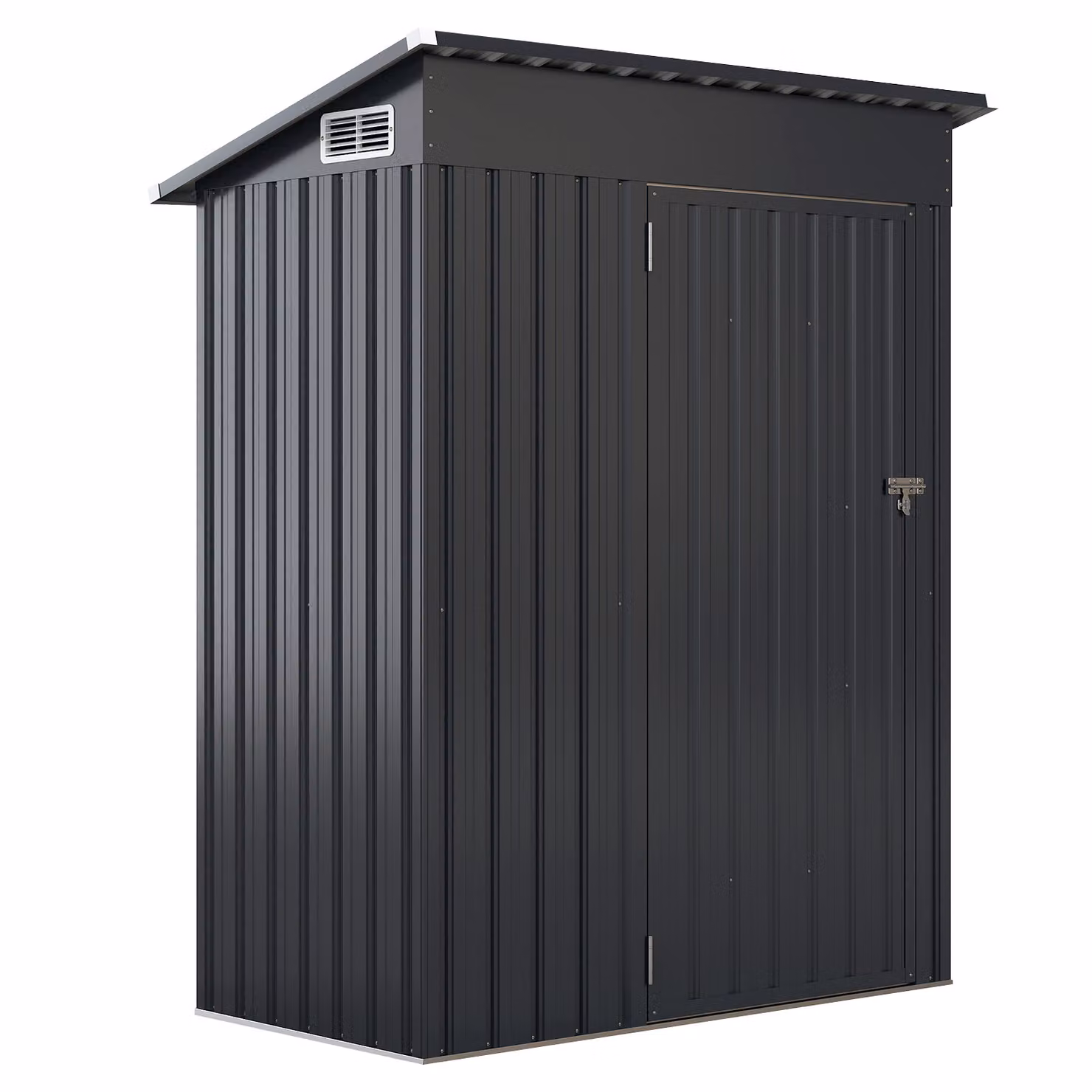 COSTWAY Capanno da giardino 1,05 m³ 150x90,5x185 cm in metallo, capanno per attrezzi con tetto a una falda e porta, capanno per attrezzi con serratura, capanno da giardino per esterni grigio scuro