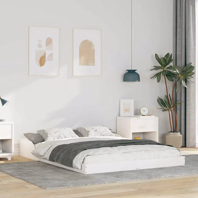 Struttura del letto moderna vidaXL in pino massello bianco L 140 x P 190 cm