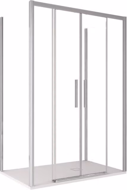 Box doccia Olimpo Docce Lagoa-Trio a tre lati con apertura scorrevole, forma rettangolare a U, cristallo trasparente da 6 mm, L: 170 cm, P: 70 cm, H: 195 cm