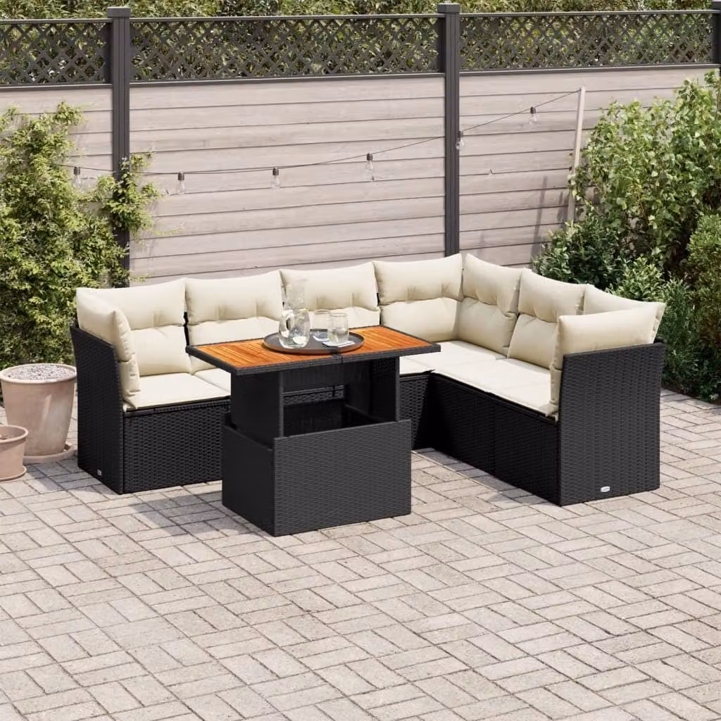 Maison Exclusive - Set Divani da Giardino con Cuscini 7pz Nero Polyrattan
