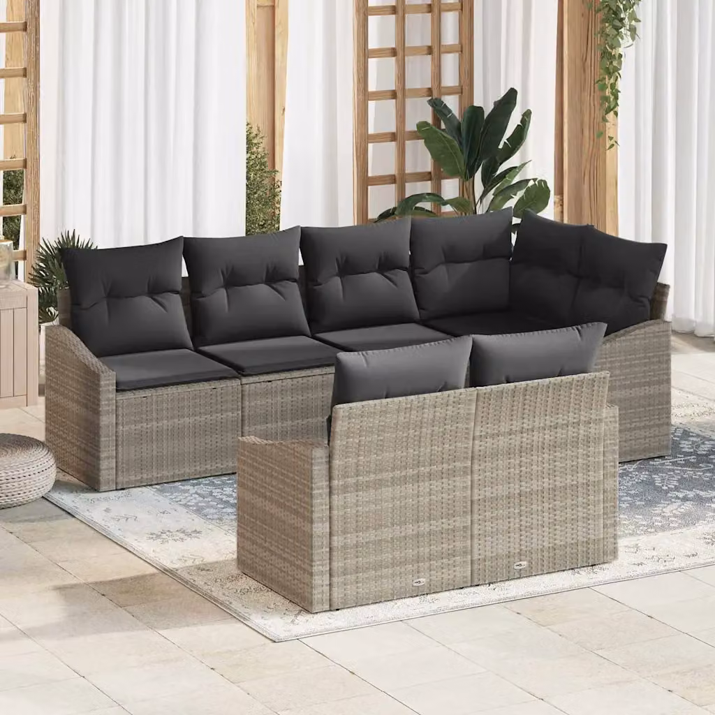 Set di divani da giardino vidaXL a forma di U in rattan grigio con cuscini inclusi – 1
