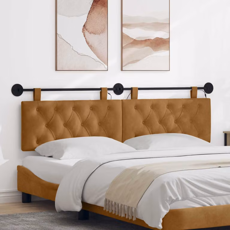 Testiera sospesa vidaXL in velluto marrone con illuminazione integrata e pannello imbottito
