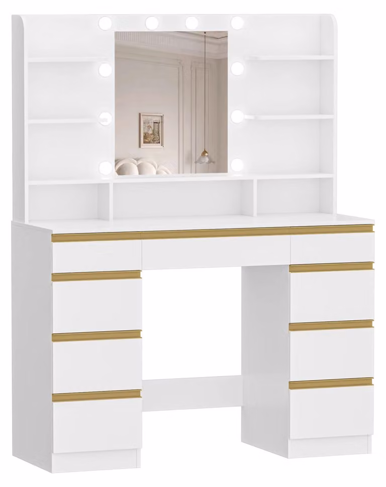 Tavolino da trucco - Specchio per il trucco - Tavolo per il make-up - Con illuminazione LED dimmerabile - 9 cassetti