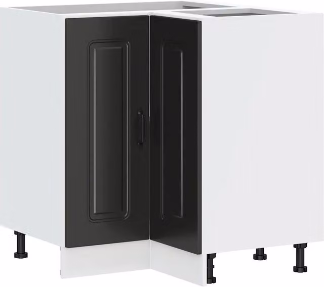 Mobile base ad angolo per cucina Kalmar nero in legno multistrato opaco